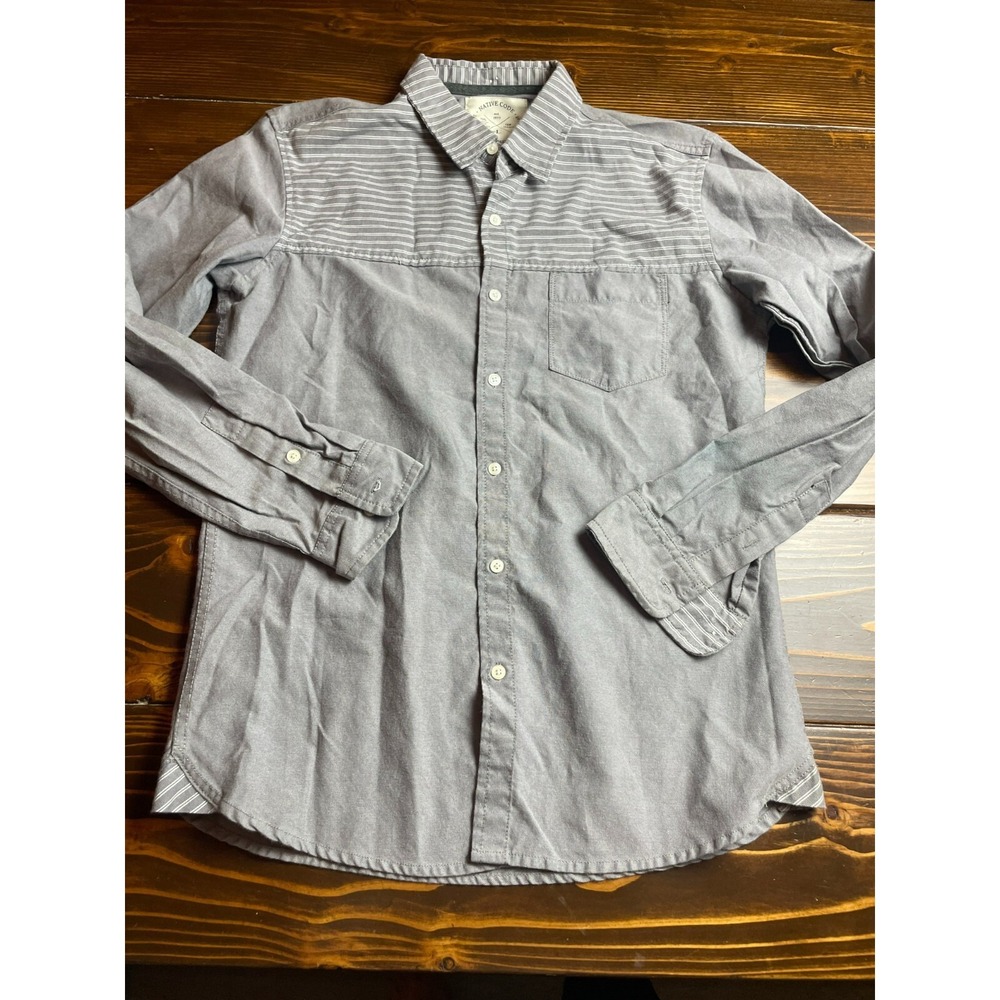 Native Code Shirt, Men's Size Large, Gray, Striped, Slim, Button Up, Long Sleeve